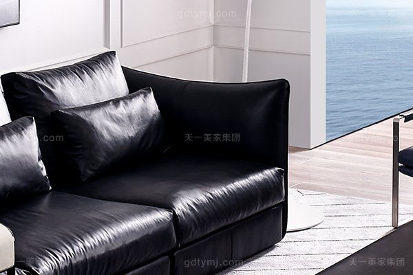 意大利極簡奢現代風家具客廳沙發黑色真皮轉角沙發組合單人位左扶手沙發