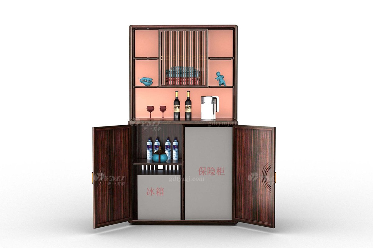 高端別墅會所家具時尚新中式風(fēng)格家具品牌進(jìn)口烏金木實木+皮藝多功能柜H-GHDGN多功能柜展示